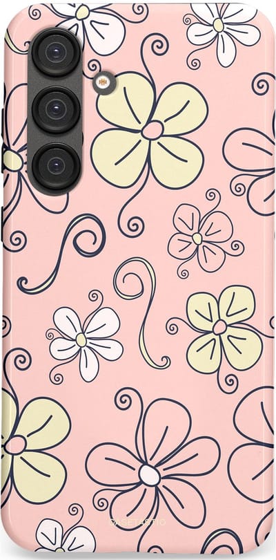 Casetastic hoesje geschikt voor Samsung Galaxy S25 Plus - Dubbellaagse bescherming - Pastel Perzik Doodle Peach Bloemen - Fashion Case - Zand Zilver Lichtroze