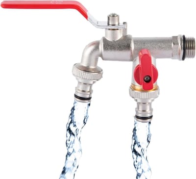 Dailygoods - Dubbele Tuinkranen Waterkraan, 1/2 Inch Inlaat en Twee 3/4 Inch Uitlaat Slang Splitter, Roest en Vorstbestendige Buitenkraan Splitter voor Tuin, Wasmachine, Regenton