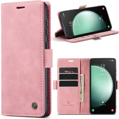 Geschikt Voor Samsung Galaxy S23 FE Hoesje - Solidenz Urban Bookcase S23 FE - Telefoonhoesje S23 FE - S23 FE Case Met Pasjeshouder - PU Leren Hoes - Draadloos Opladen - S23FE - Roze