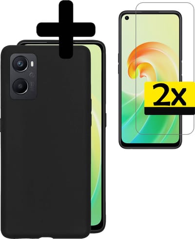 Hoesje - Met 2x Screenprotector - Geschikt voor OPPO A76 - Sterk & Shockproof - Back Cover - Siliconen Case - Telefoon Hoes - Telefoonhoesjes - Zwart
