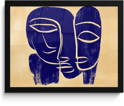 Poster in lijst - Fotolijst 40x30 cm - Posters - Okergeel - Blauw - Eenvoudige lijnen - Posterlijst zwart - Decoratie - Wanddecoratie woonkamer - Muurdecoratie slaapkamer