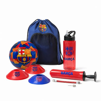 FC Barcelona Trainingsset Kind – 8-Delige Voetbal Trainingskit met Bal, Pompje, Rugzak, Drinkfles en Pionnen – Barça Cadeauset
