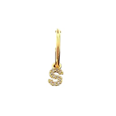 New Bling 9NB 906S Zilveren Oorring met letterhanger - Zirkonia - S - Half Paar - Goudkleurig