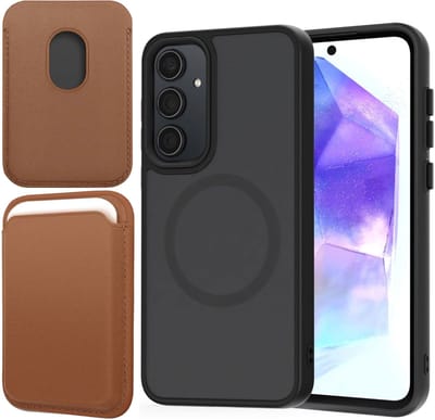 Hoesje + Pasjeshouder geschikt voor Samsung Galaxy A55 - Portemonnee geschikt voor MagSafe - Magnetisch - Pasjes Houder - Creditcardhouder - Bruin