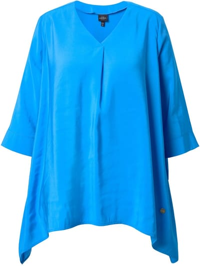 Ulla Popken - Dames - Tuniek puntzoom A-lijn V-hals 3/4-mouwen - Aqua - Maat 42+