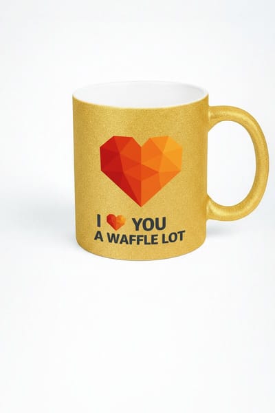 Gouden Glitter Mok 'I  YOU A WAFFLE LOT' met Geometrisch Hart | Uniek Liefdes & Valentijn Cadeau