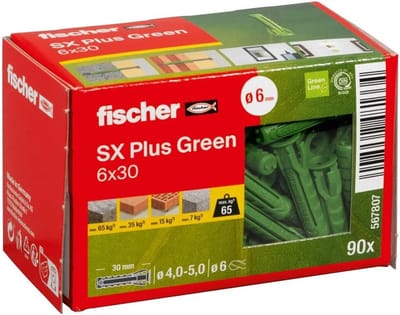 Spreidpluggen Groen - Universele pluggen - Duurzaam bevestigen - Gemaakt van hernieuwbare grondstoffen - 6 x 30 mm - Groen