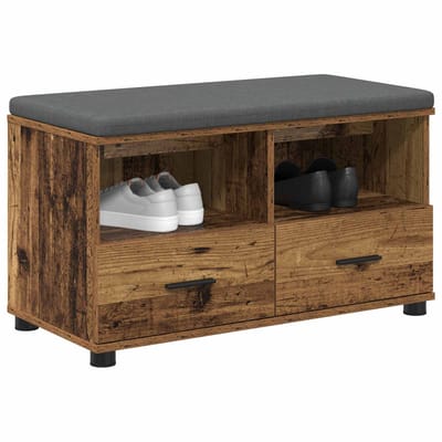 vidaXL - Hallenbank - Oudhout - 80 - x - 38 - x - 46 - cm - Geengineerd - Hout - en - Stof
