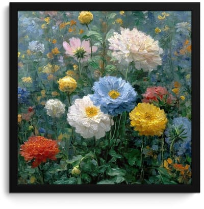 Poster in lijst - Fotolijst 40x40 cm - Posters - Close-up - Veld - Bloemen - Kleurrijk - Posterlijst zwart - Decoratie - Wanddecoratie woonkamer - Muurdecoratie slaapkamer
