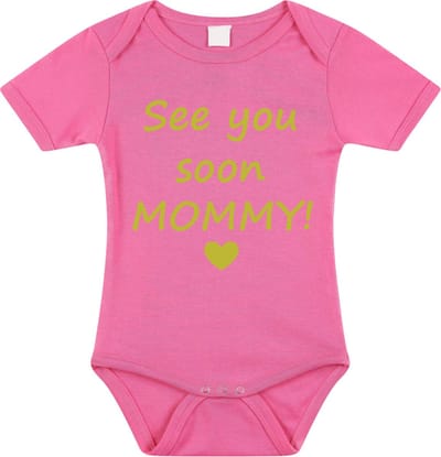 Baby rompertje met leuke tekst | See you soon mommy! |zwangerschap aankondiging | cadeau papa mama opa oma oom tante | kraamcadeau | maat 80 roze goud