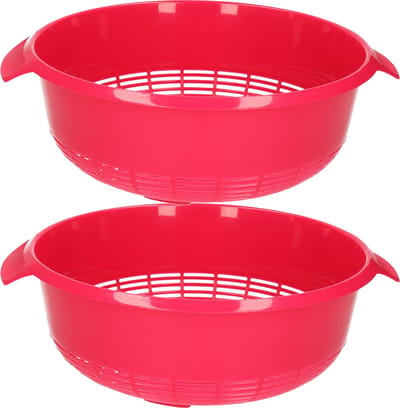 Plasticforte keuken vergiet - 2x stuks - roze - 27 x 10 cm - kunststof - afgieten van groente en pasta