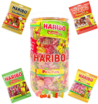 Haribo Happy Heroes mega snoepmix - Happy Cola, Goudberen, Happy Peaches & Happy Cherries - snoepzakjes - 700g