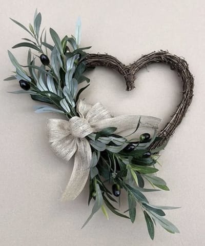 Seta Fiori - Kunstbloemen - Hartvormig - olijftakken - Krans - 45cm