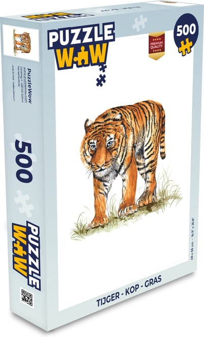 Puzzel Tijger - Kop - Gras - Legpuzzel - Puzzel 500 stukjes