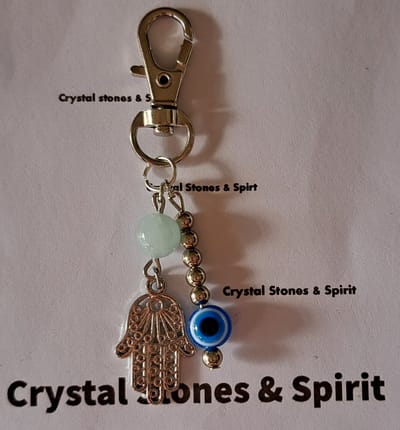 Boze oog / Khamsa met Aquamarijn, sleutelhanger zilver