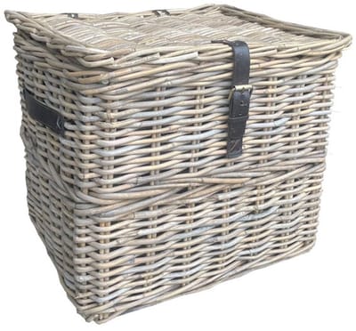 Rotan Opbergmand Lederen Riem - 50x42xH44 cm - Grey - Met Deksel