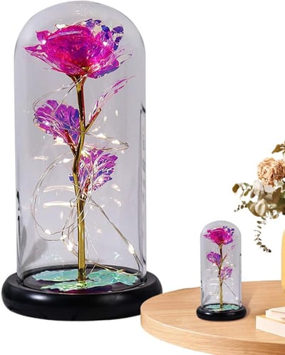 Eeuwige Roos - Verlicht Glas - Decoratie Huis - Fascinerend Kleurspel - 13 x 13 x 13 cm - Veelkleurig