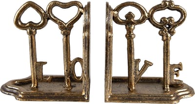 Clayre & Eef Boekensteunen Set van 2 Sleutels 23x8x13 cm Goudkleurig Ijzer Boekenhouders