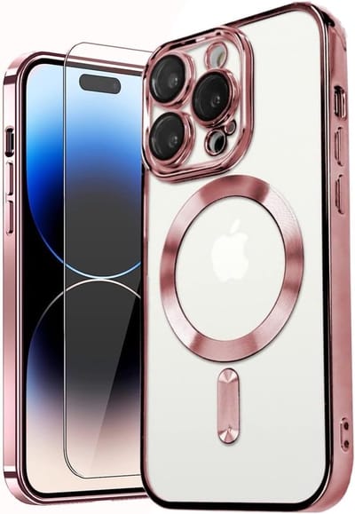 Backcover hoesje Geschikt voor: iPhone 16 Plus met geïntegreerde Camera lens bescherming + 1x Screen protector [magnetische hoes] compatibel met MagSafe Dames Heren - Roze