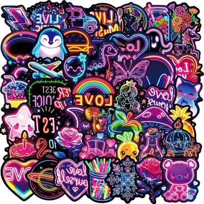 100 Neon Stickers voor Laptop, Skateboard, Fiets, Journal en Koffer - Waterdichte Graffiti en Psychedelische Stickers voor Creatieve Expressie