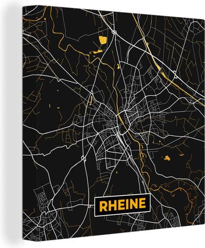 Canvas Schilderij Stadskaart – Plattegrond – Duitsland – Goud – Rheine – Kaart - 20x20 cm - Wanddecoratie