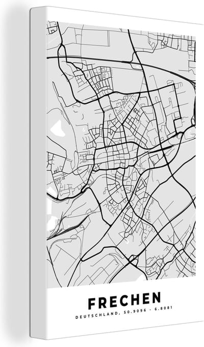 Canvas Schilderij Stadskaart - Plattegrond - Kaart - Duitsland - Frechen - 20x30 cm - Wanddecoratie