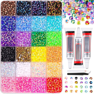 24000 stuks Luxe strassteentjes set - Luxe strass steentjes - DIY-Strasssteentjes Set - Nail Art Kit - Lijm met pincet - Nailart-strasssteentjes - Strasssteentjes voor mobiele telefoons - Eenvoudig op te bergen - 3mm