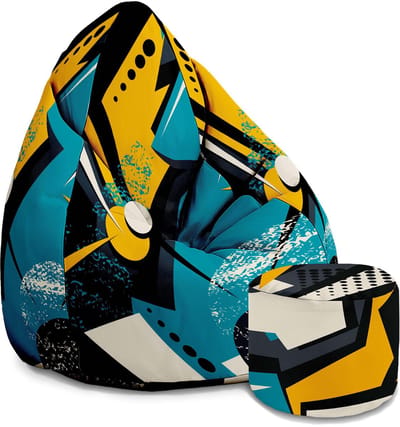 DreamRoots Velvet Zitzak voor Volwassenen – Luxe Beanbag met Voetsteun en Afneembare Hoes – Inclusief Vulling – 80x80x120 cm - Abstract Yellow