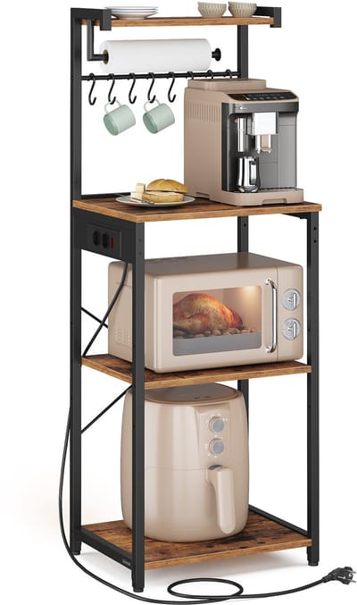 VASAGLE - Kruidenrek - Staande Rek met 4 Niveaus - Keukenrek met Oplaadstation - 8 Haken