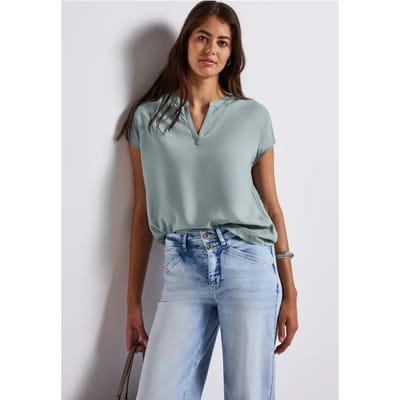 Blouse met gespleten hals in effen kleur