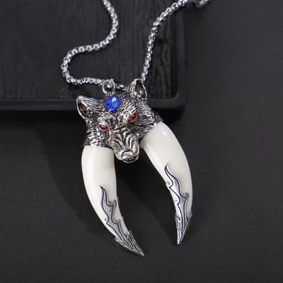 Pendentif Dents de Loup Dominatrices Européen et Américain Collier Tendance Accessoires de Mode pour Hommes black