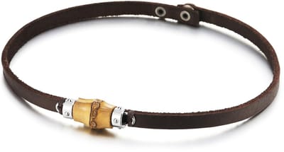 Allecto - Bruine leren halsketting - Choker met bamboe bedelhanger - Unisex - Bruin leer - Trendy accessoires - Perfect voor elke gelegenheid