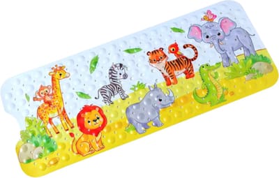 Badmat kind en baby - safari olifant giraf zebra neushoorn leeuw aap tijger - grote mat anti slip - antislip baby's kinderen - antislipmat - kinderbadmat babybadmat douchemat douche badkamer - groot -wasbaar