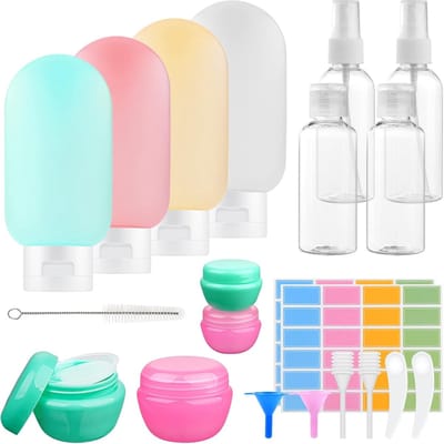 Famanu – Reisflessenset van 22 stuks - lekvrije siliconen reiscontainers - lege plastic knijpflessen voor 80 ml en 60 ml - reisaccessoires voor toiletartikelen - shampoo - conditioner en lotion (BPA-vrij)