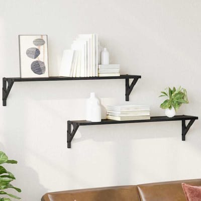 vidaXL - Wandplanken - 2 - st - Zwart - Eiken - 80 - x - 15 - x - 15,5 - cm - Bewerkt - hout