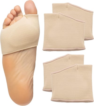 Daity Middenvoetsbeenkussentjes voor mannen en vrouwen - Middenvoetsbeenkussentjes voor sesamoiditis - metatarsalgie - 2 paar stoffen hoezen met gel-inzetstukken (klein - beige)