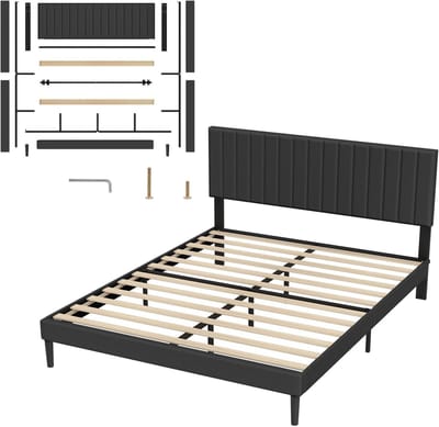 Gestoffeerd Bedframe - Platformbed met hoofdbord - Slaapcomfort Creëren - Geruisloze Stabiliteit - 160 x 200 cm - Zwart