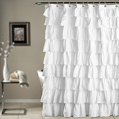 Wit Waterdicht Douchegordijn met Ruches van Polyester 180 x 180 cm