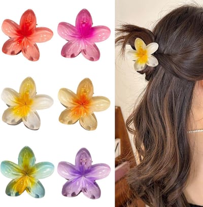 Floral Hair Clips - 6 Pieces Beach Flowers Hair Clips - High Quality Acrylic and Metal Pegs - for Women Girls Hair Styling Accessories by Yamobi