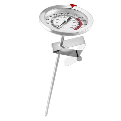 carmdering - Roestvrijstalen Keukenthermometer - Frituurthermometer - Analoge Temperatuurmeter - Breed Meetbereik Tot - Direct Afleesbare Wijzerplaat - Robuuste Constructie Met Clip - Veilig Voor Grillen En Bakken - 1 Stuks