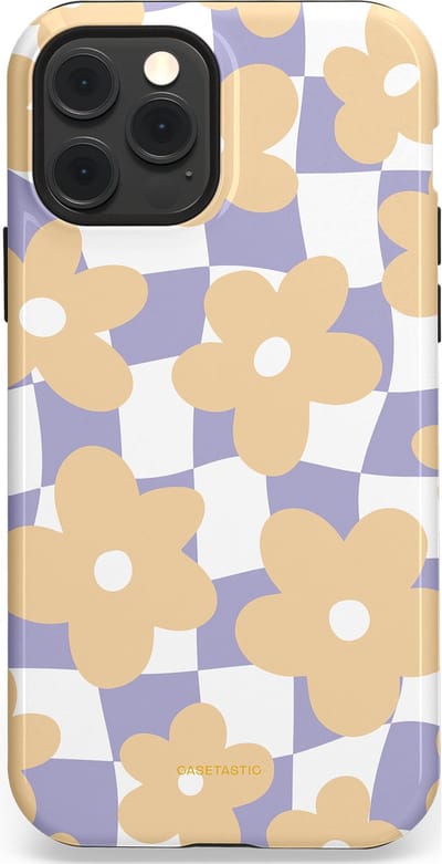 Casetastic hoesje geschikt voor Apple iPhone 12 / Apple iPhone 12 Pro - MagSafe - Dubbellaagse bescherming - Madeliefjes feest - Fashion Case - Zand Wit Lila Zilver