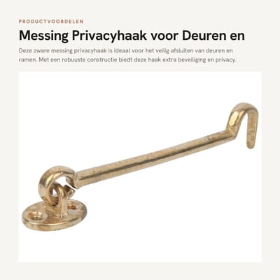 Dailygoods- Privacyhaak 6,7 Inch - Zware Massieve Poortgrendel - Dikkere Deurhaak - Raamsluiting - Hoogwaardig Messing - Eenvoudig te Installeren