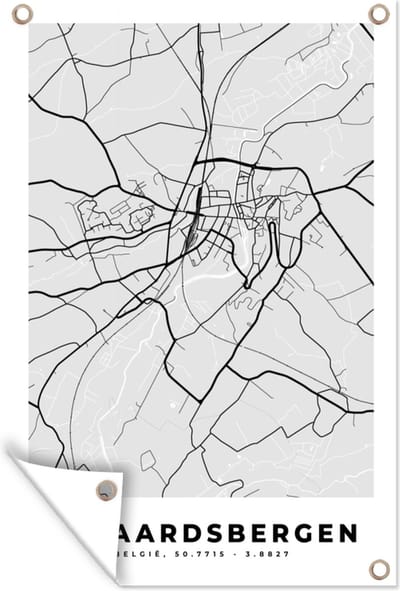 Muurdecoratie Stadskaart – Zwart Wit - Kaart – Geraardsbergen – België – Plattegrond - 120x180 cm - Tuinposter - Tuindoek