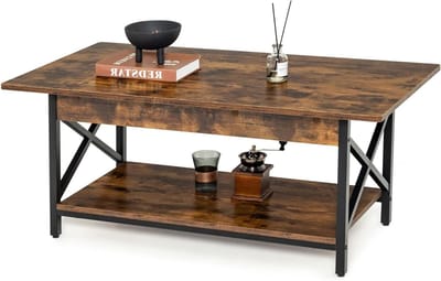 Salontafel met 2 niveaus - Koffietafel bijzettafel - Woonkamer kantoor - Versterkt stalen frame - 110x60x48 cm - Rustiek bruin