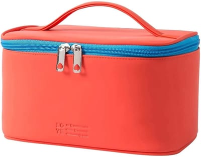 Toilettas, Make Up Tasje, Make Up Koffer, Beautycase, Make Up Organizer, Make Up Tas, Toilettas, Reistas, Toilettas Dames, Make Up Organizer, Make Up Etui, Cosmetica Tas, Verjaardag, Moederdag, Valentijnsdag, Cadeautje, PU-Leer, 22x14x12 CM, ORANJE