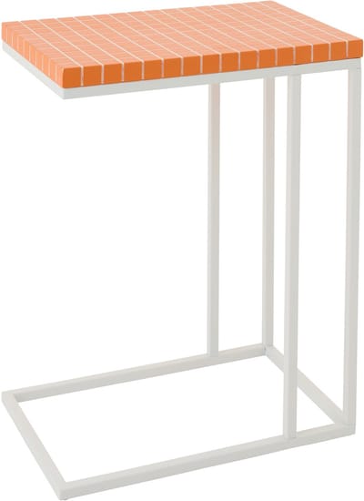 J-Line bijzettafel Rechthoek Geruit - ijzer - oranje/wit