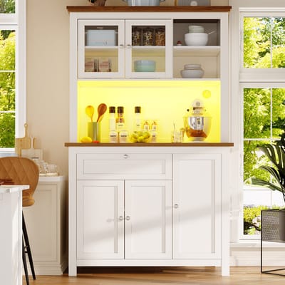 MODFU - Buffetkast - Met Verstelbare Planken En Ledverlichting - Modern - Voor Keuken Of Eetkamer - MDF - Wit - 104 X 40 X 180 Cm