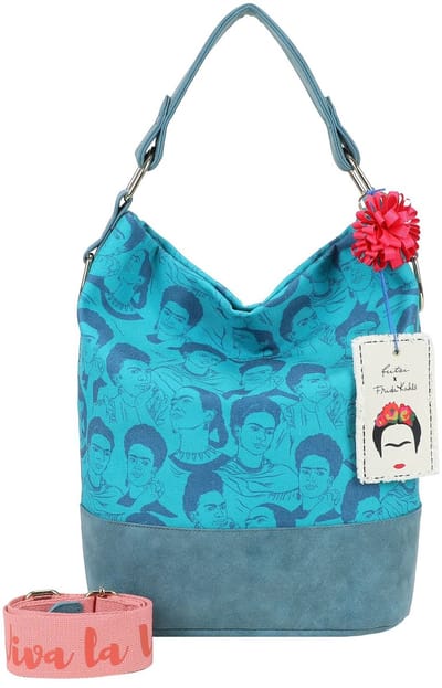 Fritzi aus Preußen schoudertas Izzy07 Fritzi x Frida Kahlo Limited Canvas Hobo Bag Frida Heads turquoise