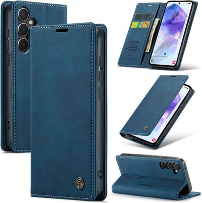 Casemania Hoesje Geschikt voor Samsung Galaxy A16 - Navy Blue - Dunne Portemonnee Book Case - Slim Wallet Case met Pasjeshouder
