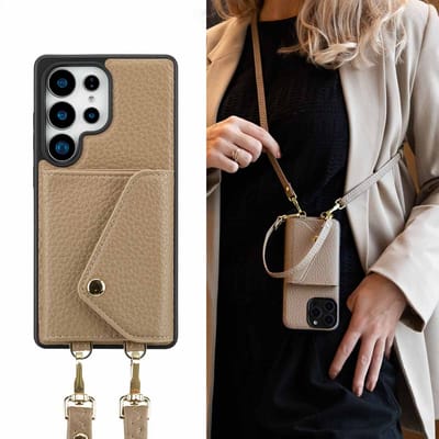 Selencia Hoesje - Geschikt voor Samsung Galaxy S25 Ultra - Sera Koordhoes met pashouder envelop - Taupe